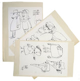 Original three autograph caricatures hand-drawn in pen and ink signed 'Yalti'