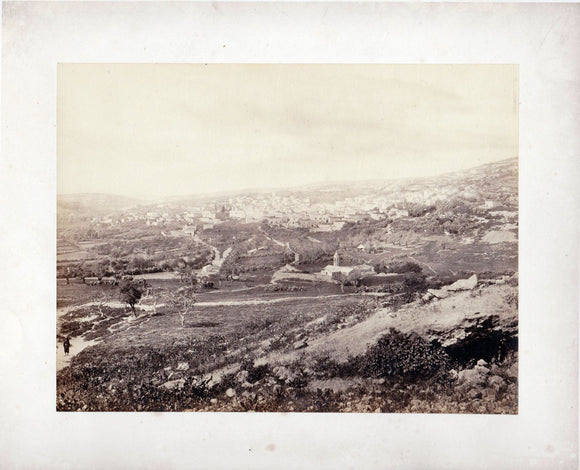 [Original gold-toned albumen photograph] Nazareth, from the East, with the Well of the Virgin (From Holy Land pictures, London, 1870)