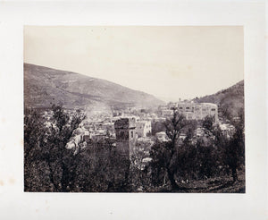 [Original gold-toned albumen photograph] Shechem (Nablous), between Ebal and Cerizim (From Holy Land pictures, London, 1870)