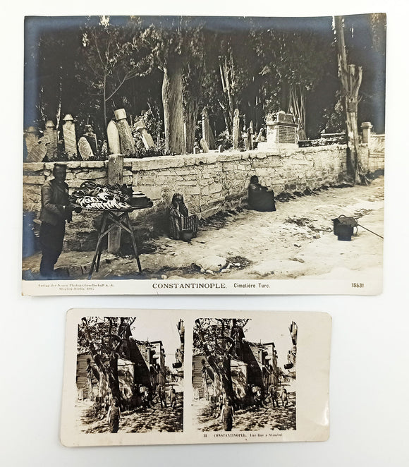 [MIDDLE EAST / CONSTANTINOPLE] Original stereoscope and a gelatin silver photograph of Constantinople in 1905.
