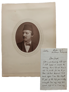 Autograph letter signed 'W. Gifford Palgrave' with his original print portrait photograph with a fez