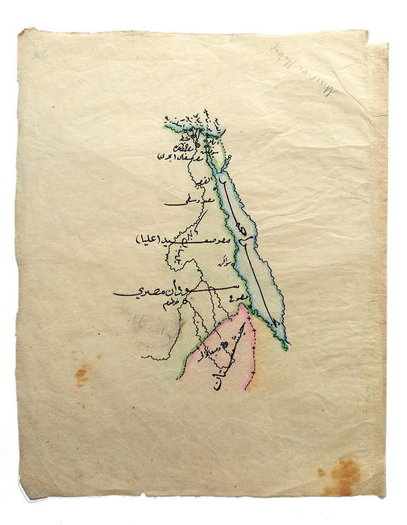 [EGYPT, HABESH [ETHIOPIA], SUDAN AND THE RED SEA] Manuscript map on a tissue paper of Egypt, Ethiopia, Sudan, Red Sea, circa 1890