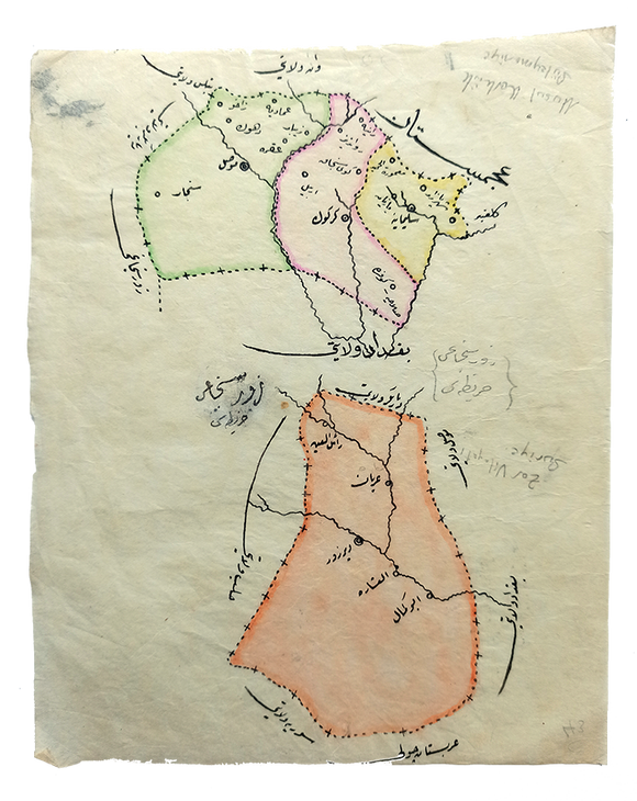 [MOUSOUL, QIRKUK, SANJAK OF DEIR AL-ZOR, BAGHDAD] Manuscript map on a tissue paper of Vilâyat of Baghdad, Zor [Deir Al-Zor], Mousul and Soleimaniyya