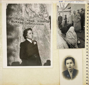 [MIDDLE EAST / FIRST FEMALE SEISMOLOGIST] Photo album including 43 b/w photos of Nuriye Pinar (1914-2006), who was the first female seismologist and geologist of the world from Turkey, including photos of a visit to the 1856 Eskisehir Earthquake zones
