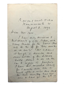 Autograph letter signed, to Frank Parr, thanking him for the Lake Papers, despairing of the literary guild, saying he has just a by Ainsworth