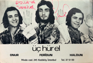 Original photographic advertisement of 'Üç Hürel' signed and inscribed 'Feridun'