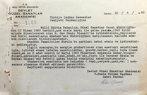 Typed letter signed 'Sabri Berkel'