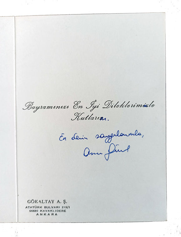 Autograph greetings card signed and inscribed 'Ara Güler'.