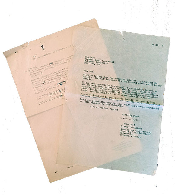 Typescript letter signed 'Emin Onat', sent to the Dean Architectural Department Ccolumbia University, NY, US.