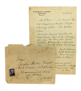 Autograph letter signed 'H. Kosay' with its envelope, addressed to Ibrahim Hakki Konyali, (1896-1984).