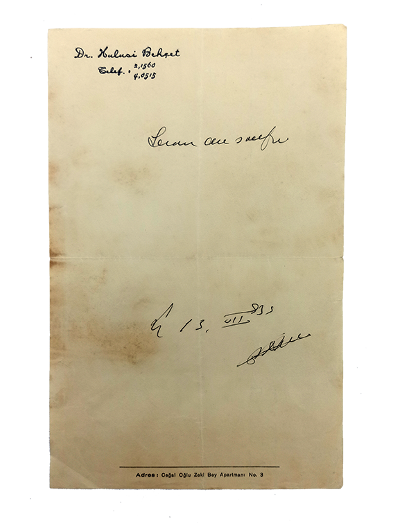 Autograph manuscript prescription signed 'Behçet'.