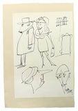 Original three autograph caricatures hand-drawn in pen and ink signed 'Yalti'